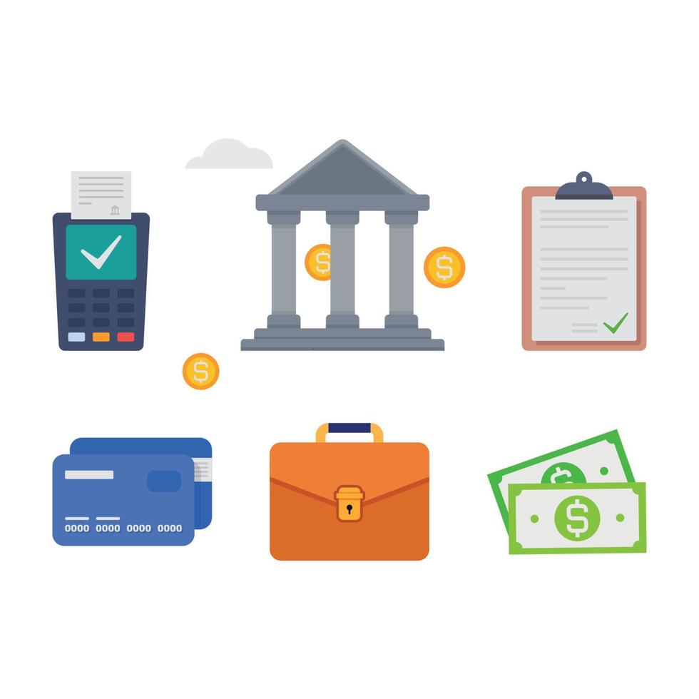 Money finance payments. Collection of business workflow items and elements, finance and marketing objects illustration. vector