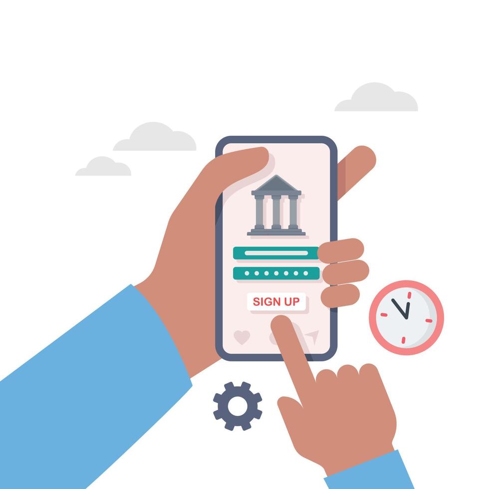 Online banking account application on a mobile phone screen illustration. vector