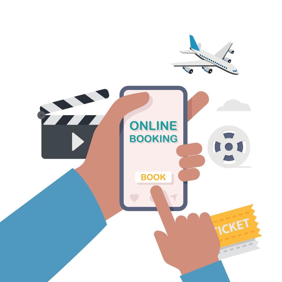 concepto de reserva en línea para teléfono móvil, hotel, vuelo, automóvil, ilustración de boletos. vector