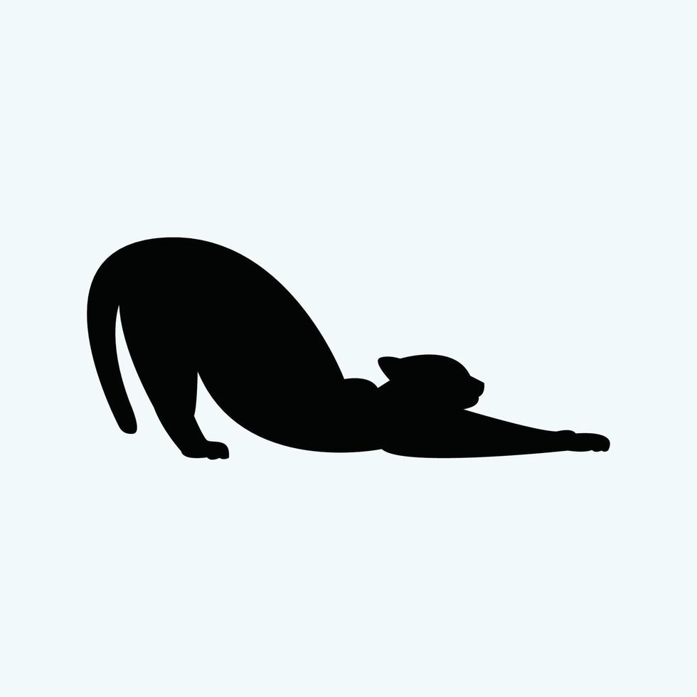 silueta de un gato negro que se estira y calienta sobre un fondo blanco vector