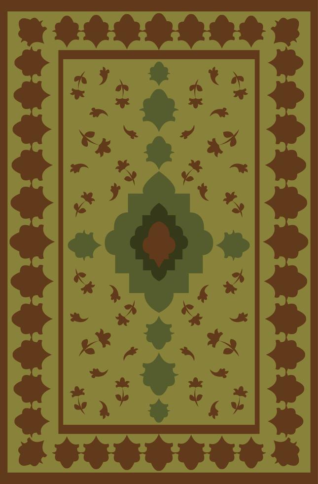 Oriental brown green carpet design, vector texture.
