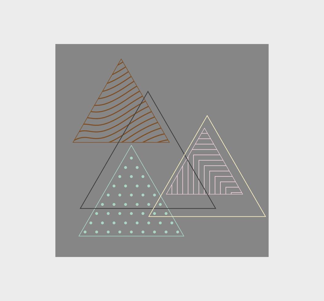 Abstract background. Triangle various shapes and doodle objects. Trendy modern contemporary vector illustration. Every background is isolated. Pastel color. Eps10 Vestor