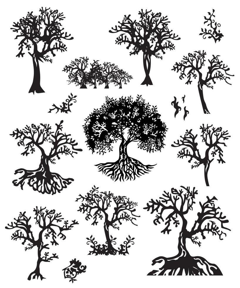 Set of decorative trees vector