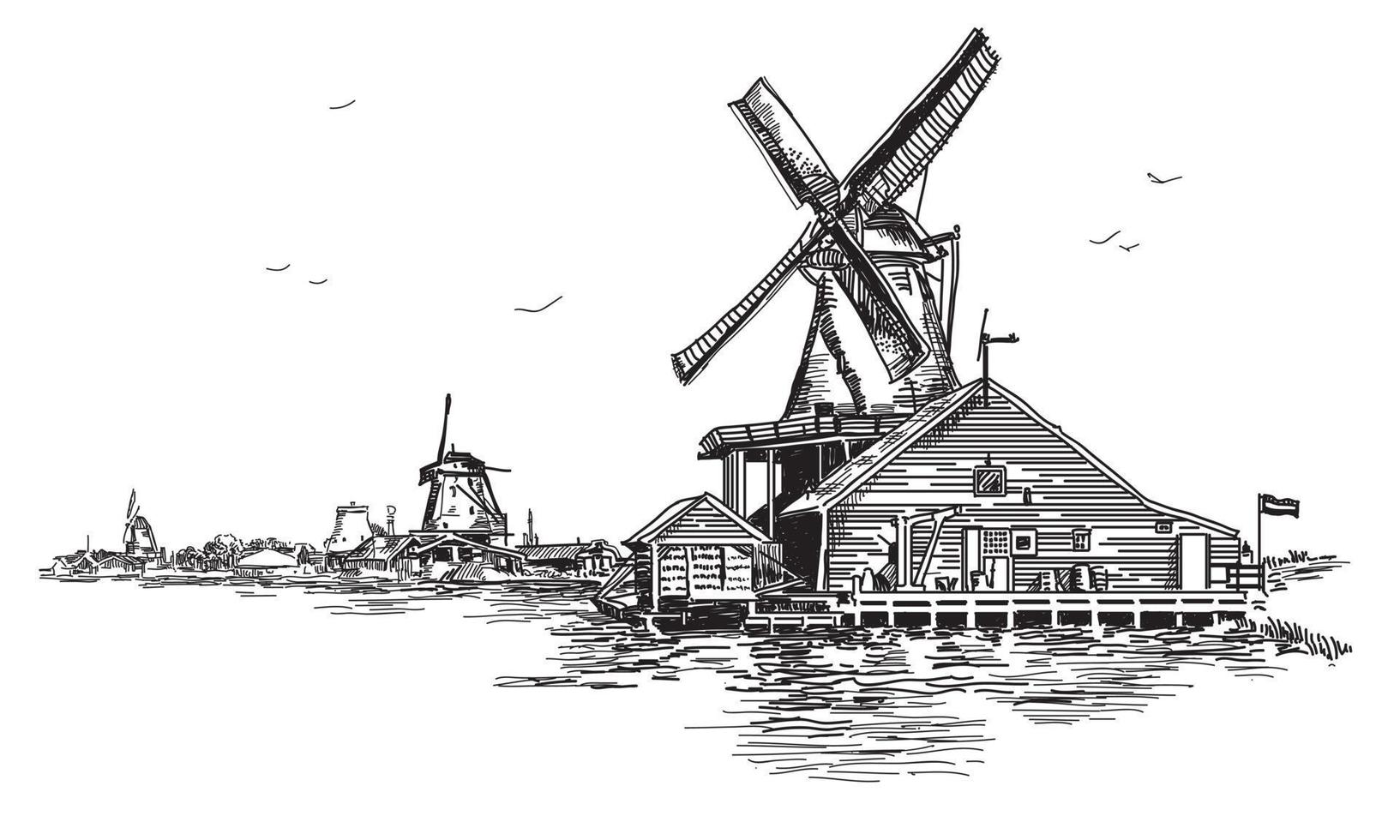 molino de agua de ilustración vectorial en amsterdam vector