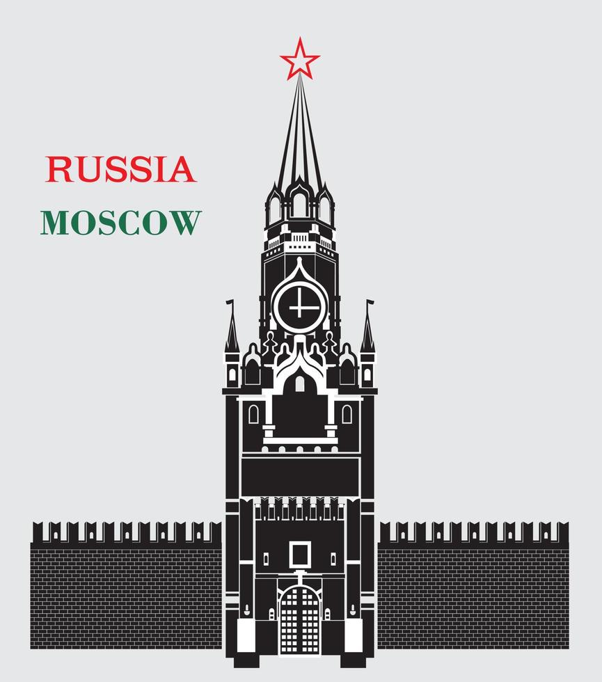 Spasskaya tower of the Moscow Kremlin in black color vector