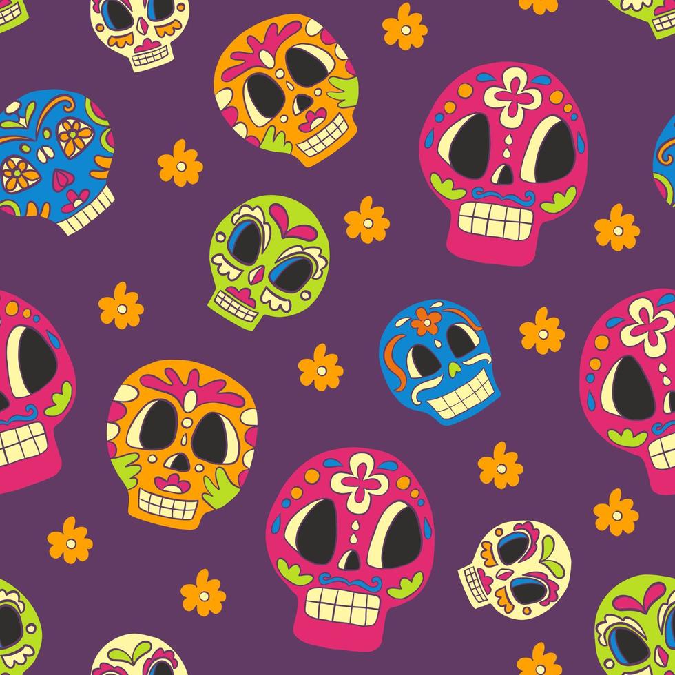 seamless, patrón, de, halloween, con, lindo, mexicano, azúcar, cráneos vector