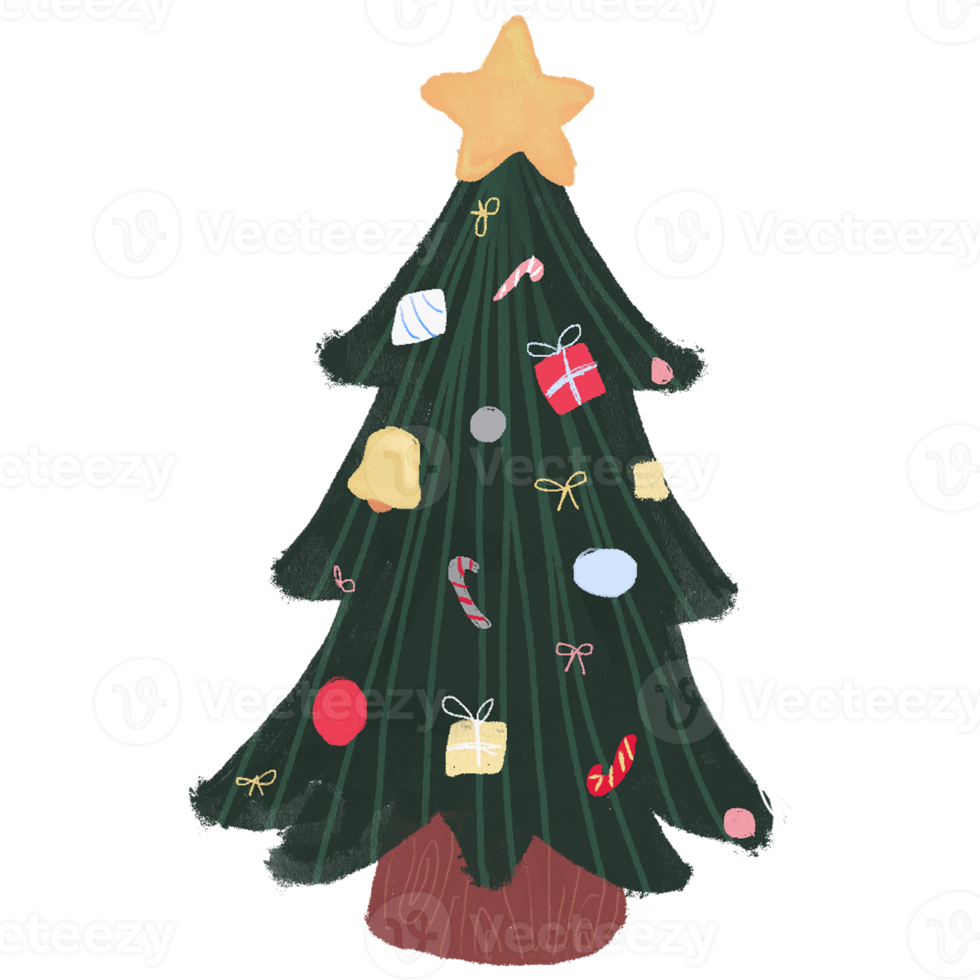 Hand Drawn cute christmas tree in chalk style illustration png