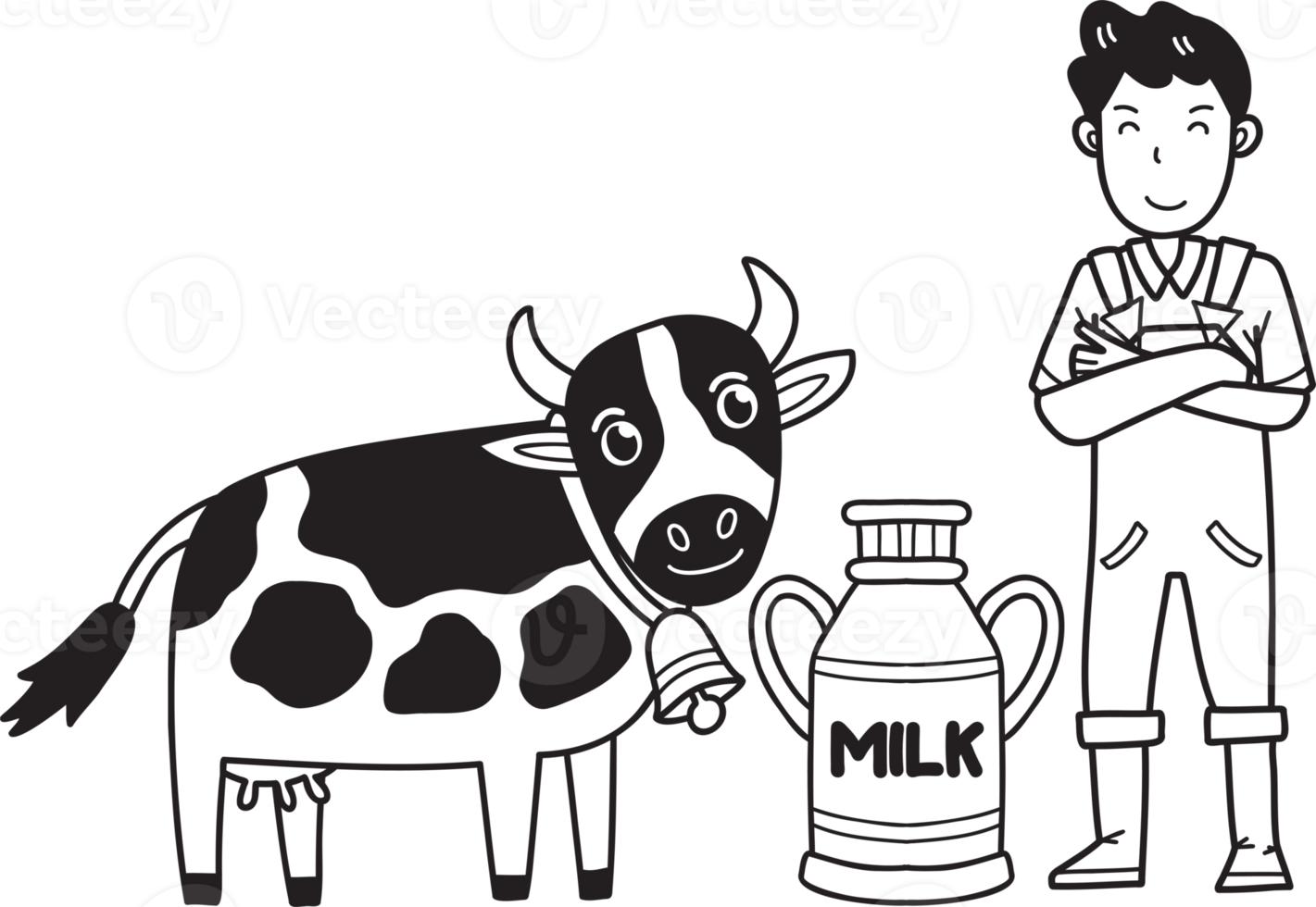 Hand Drawn male farmer milking cows illustration png