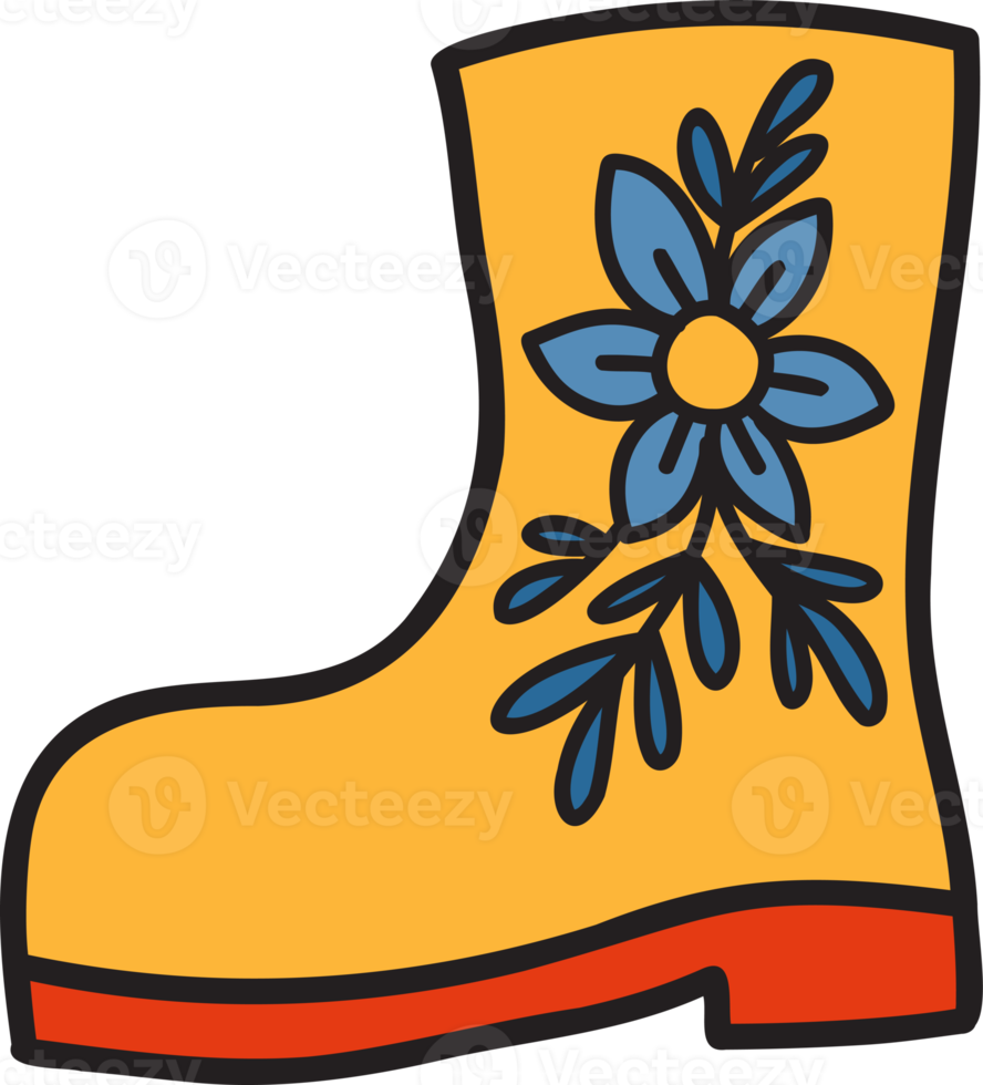 Hand Drawn cute Boots with flowers illustration png