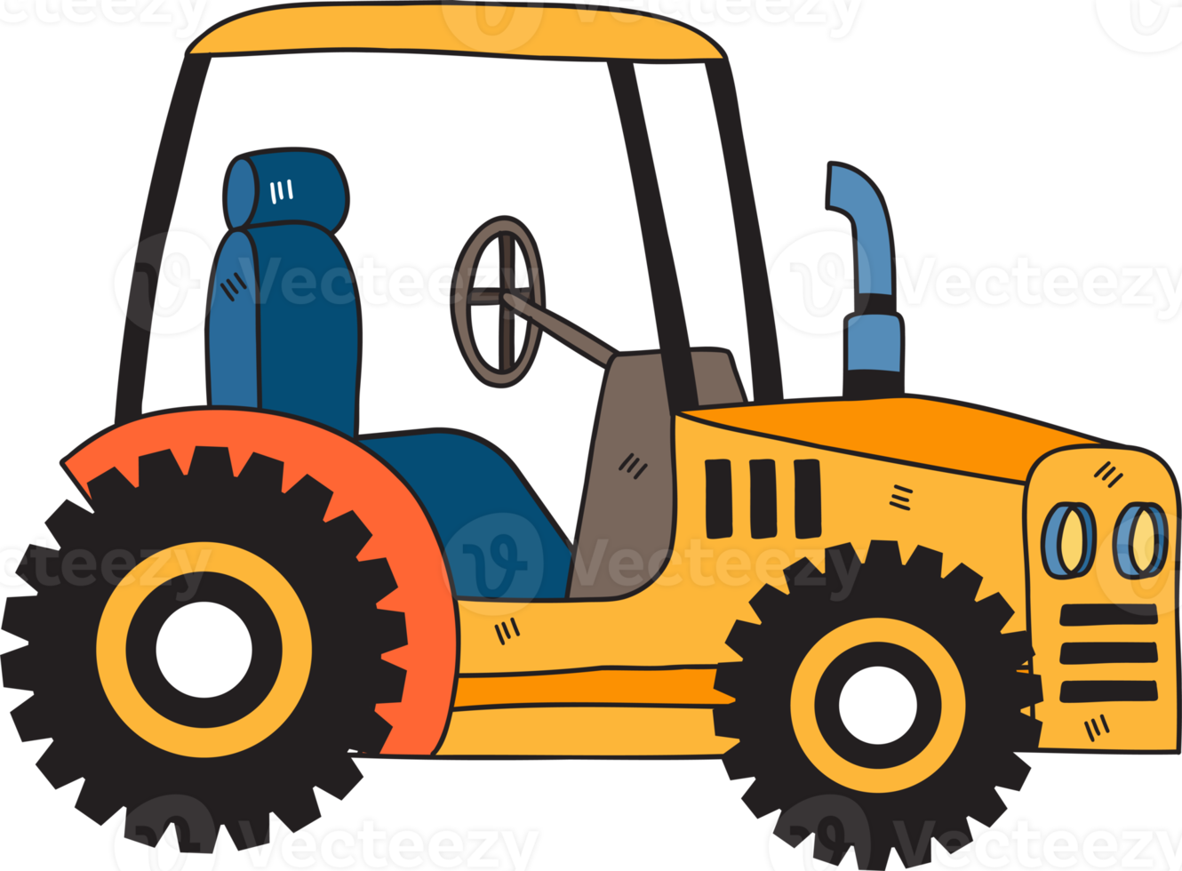 hand dragen söt gul traktor illustration png