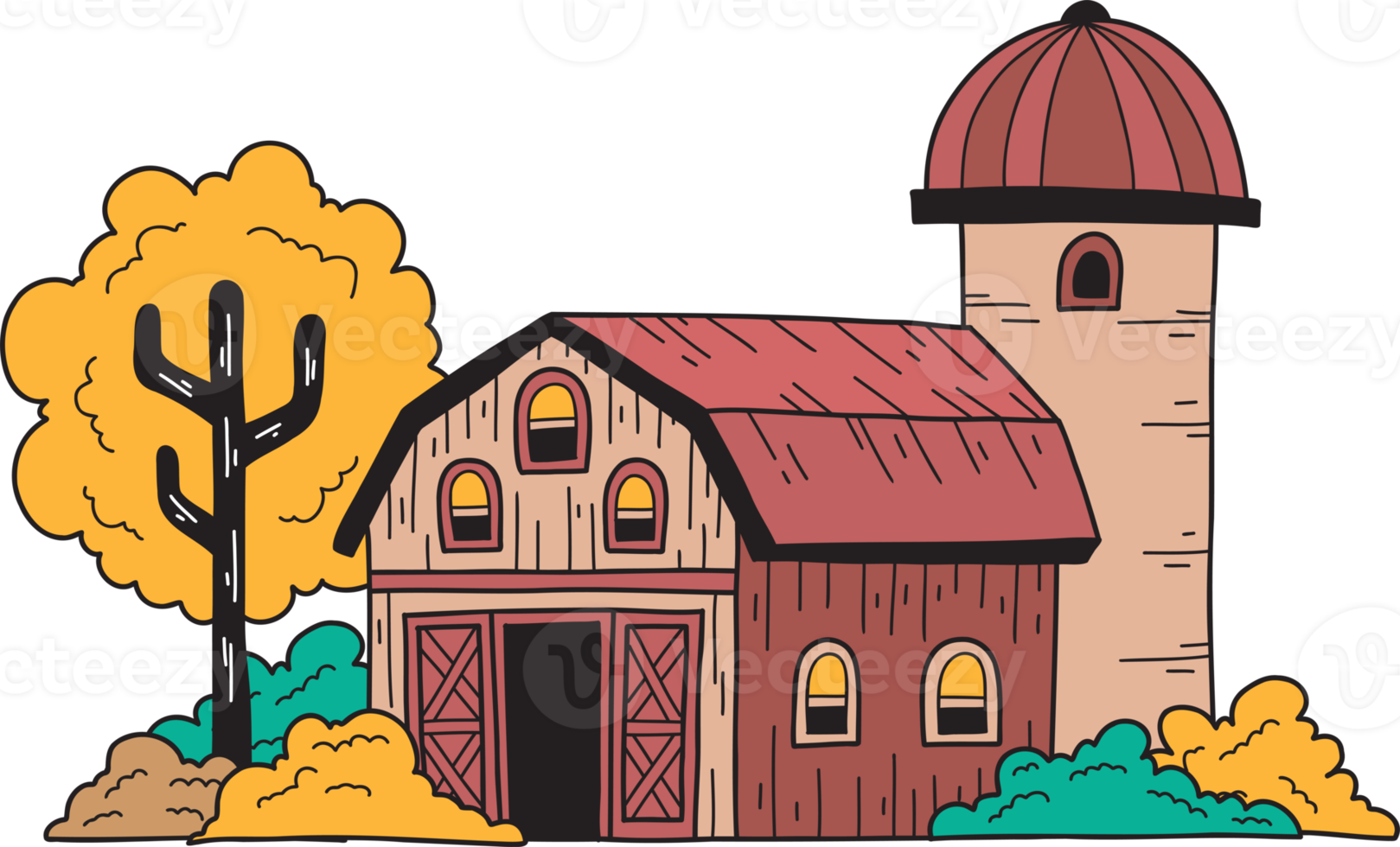 Hand Drawn farm and barn illustration png