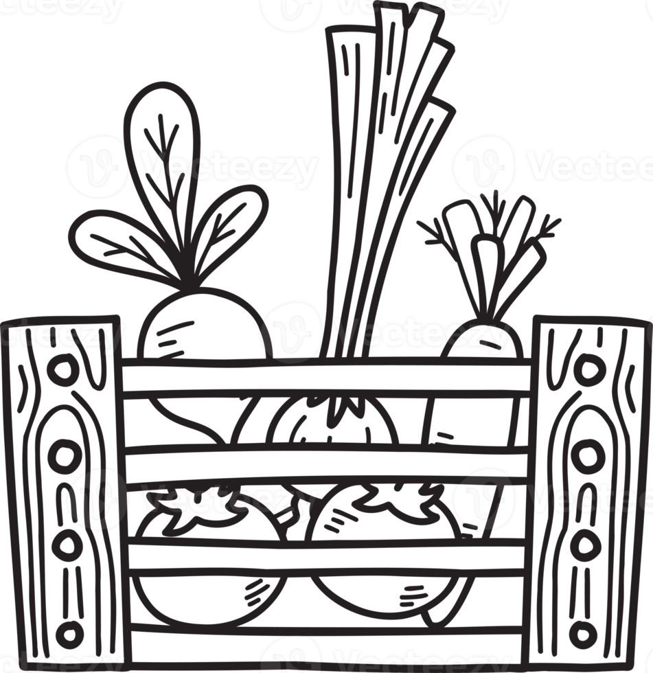 Hand Drawn Wooden baskets for fruits and vegetables illustration png