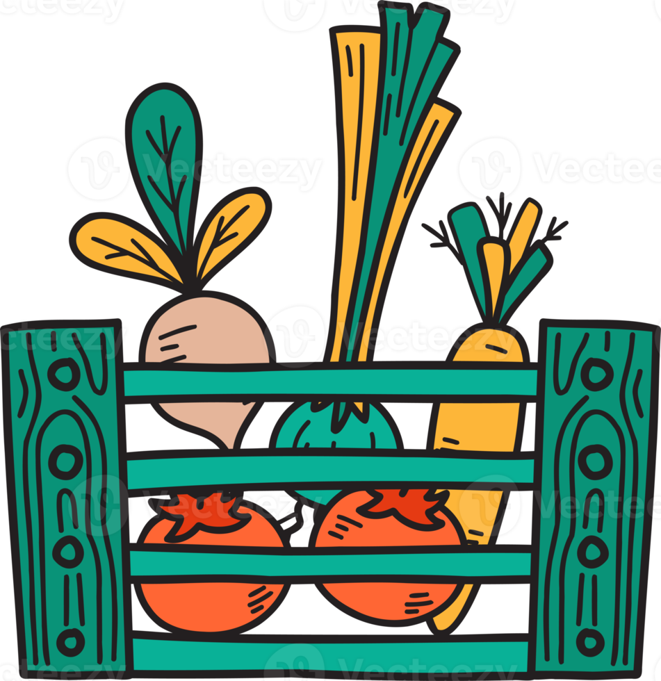 Hand Drawn Wooden baskets for fruits and vegetables illustration png