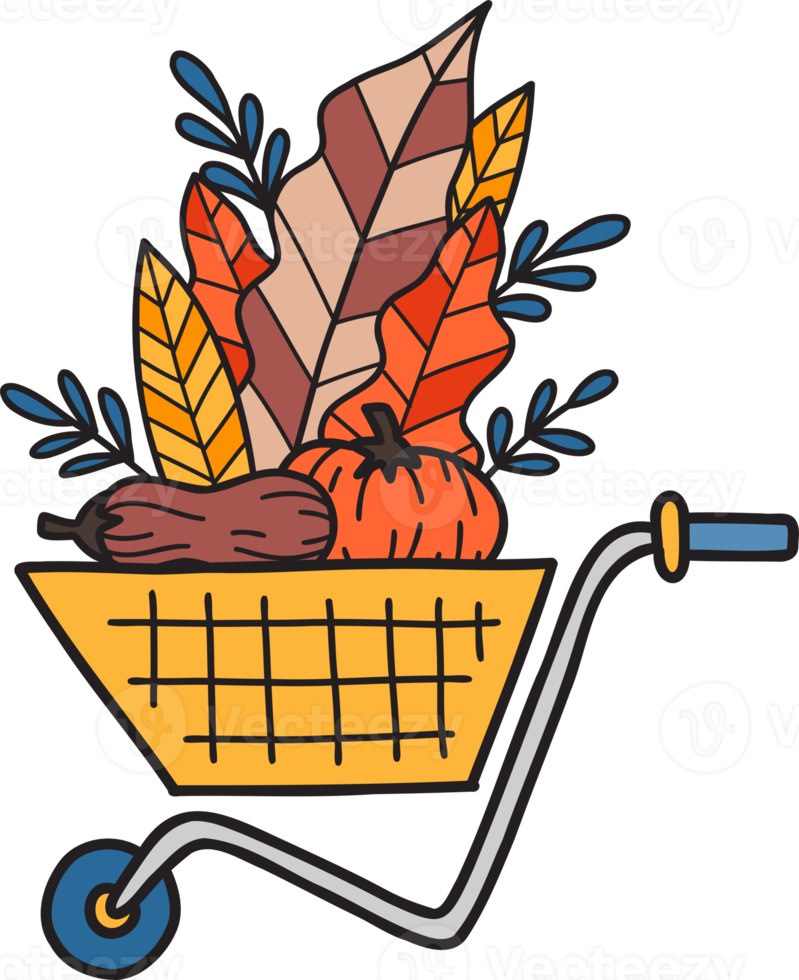 Hand Drawn fruits and vegetables on the cart illustration png