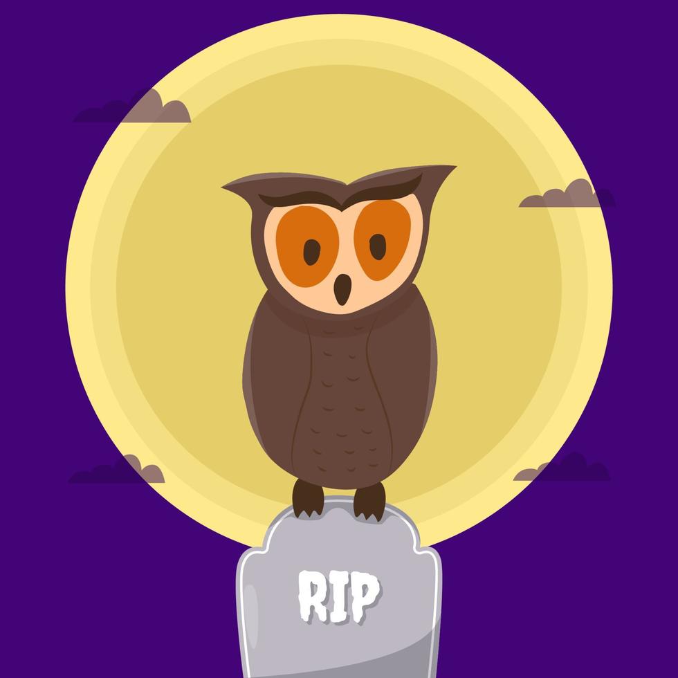 Owl on tumbstone at full moon vector