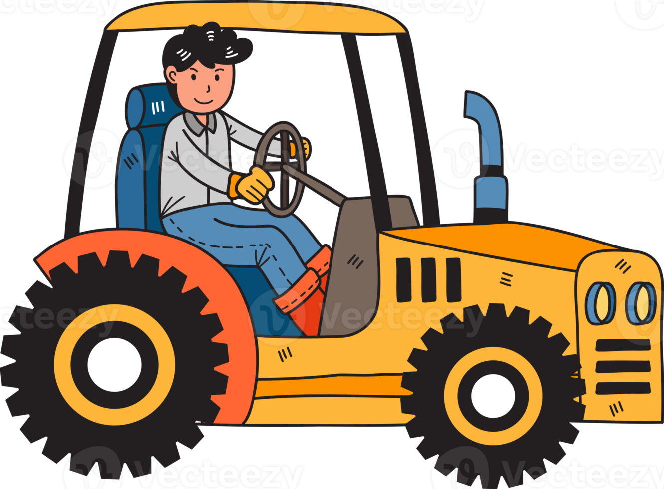 Hand Drawn Male farmer driving a tractor illustration png