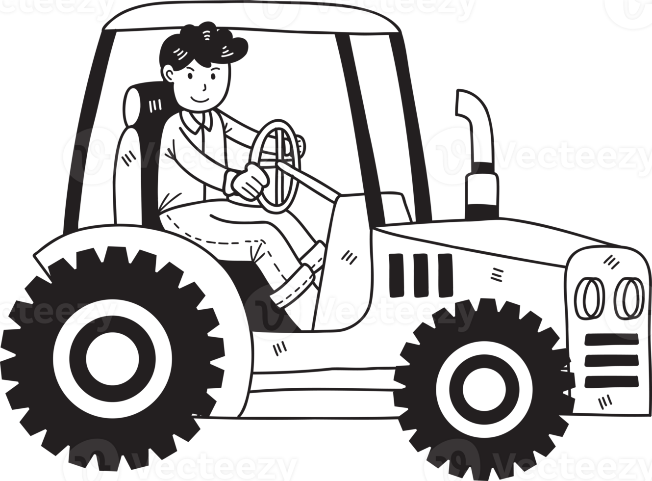 Hand Drawn Male farmer driving a tractor illustration png