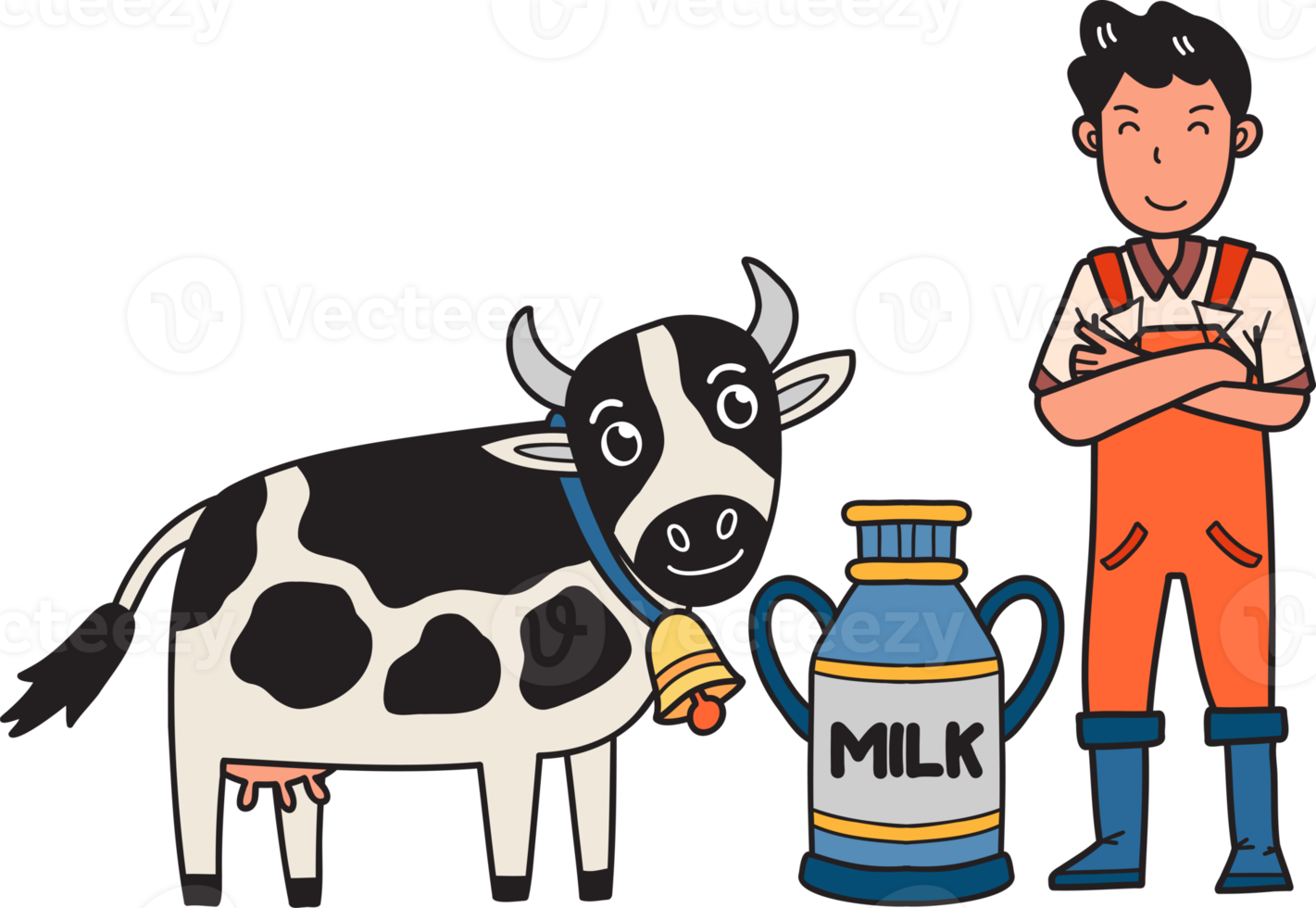 Hand Drawn male farmer milking cows illustration png