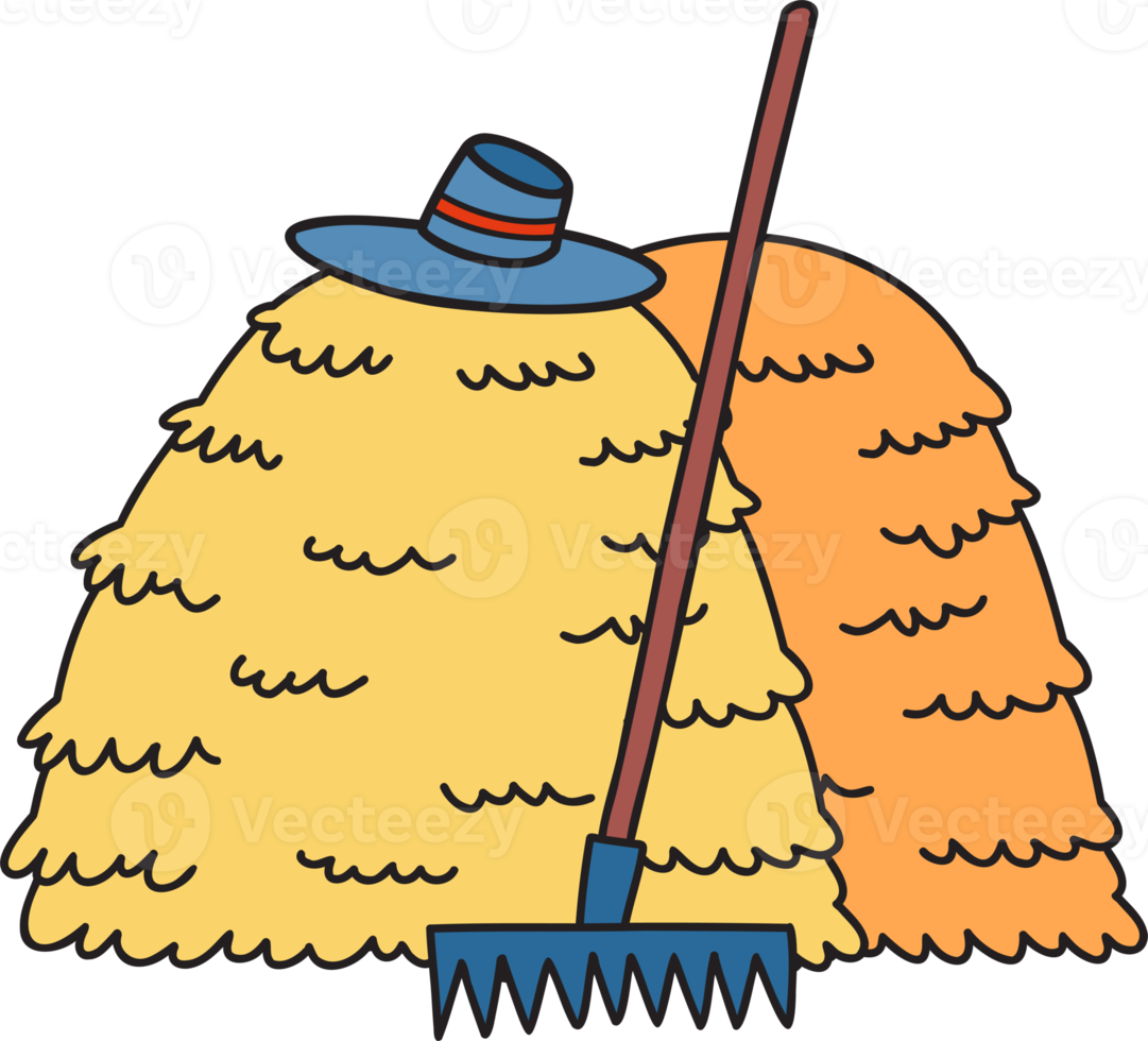 Hand Drawn Pile of straw and rake illustration png