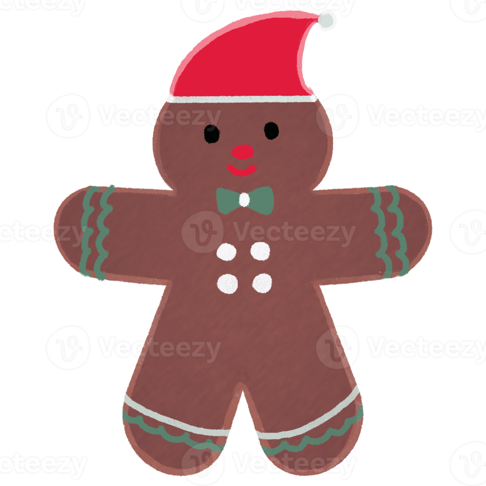 Hand Drawn christmas gingerbread in chalk style illustration png