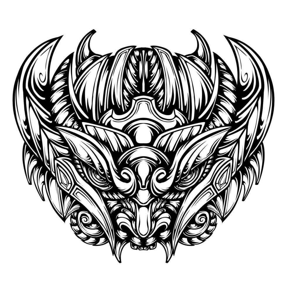Japnese oni mask devil hand drawn illustration vector