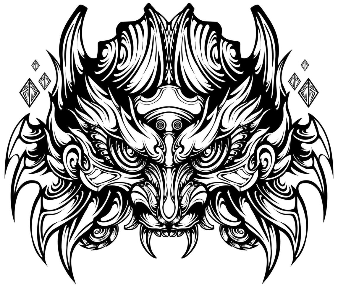 Japnese oni mask devil hand drawn illustration vector