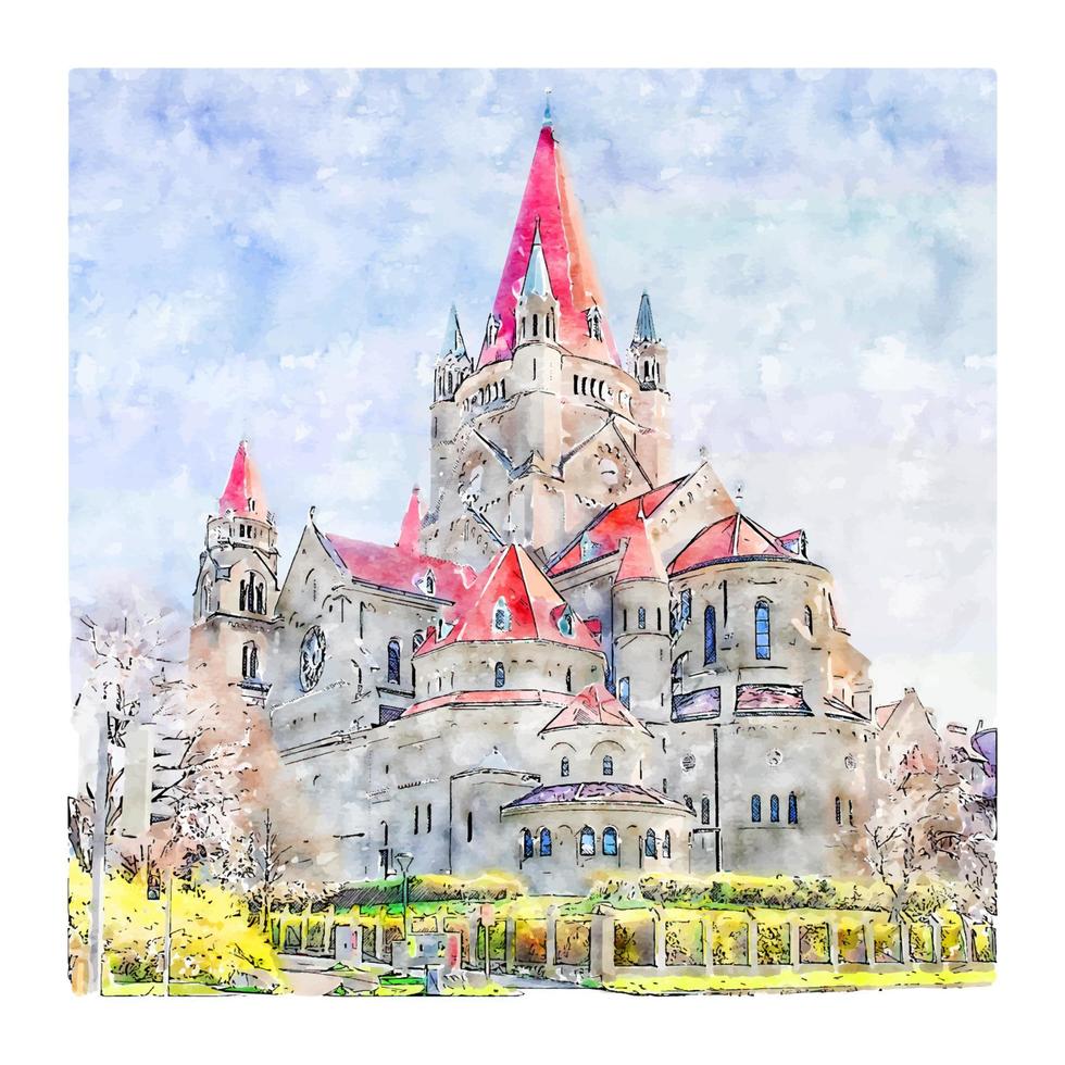 Castle Vienna Austria Watercolor sketch hand drawn illustration vector