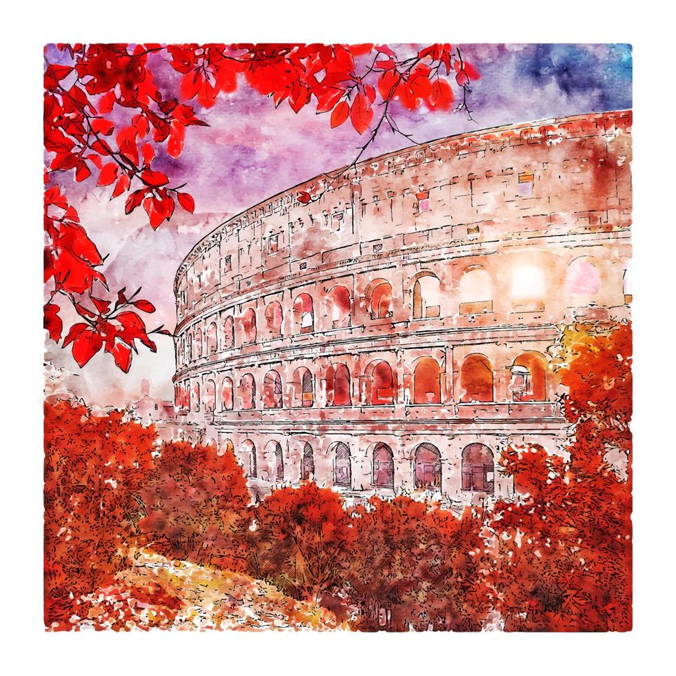 Colosseum Rome Italy Watercolor sketch hand drawn illustration vector