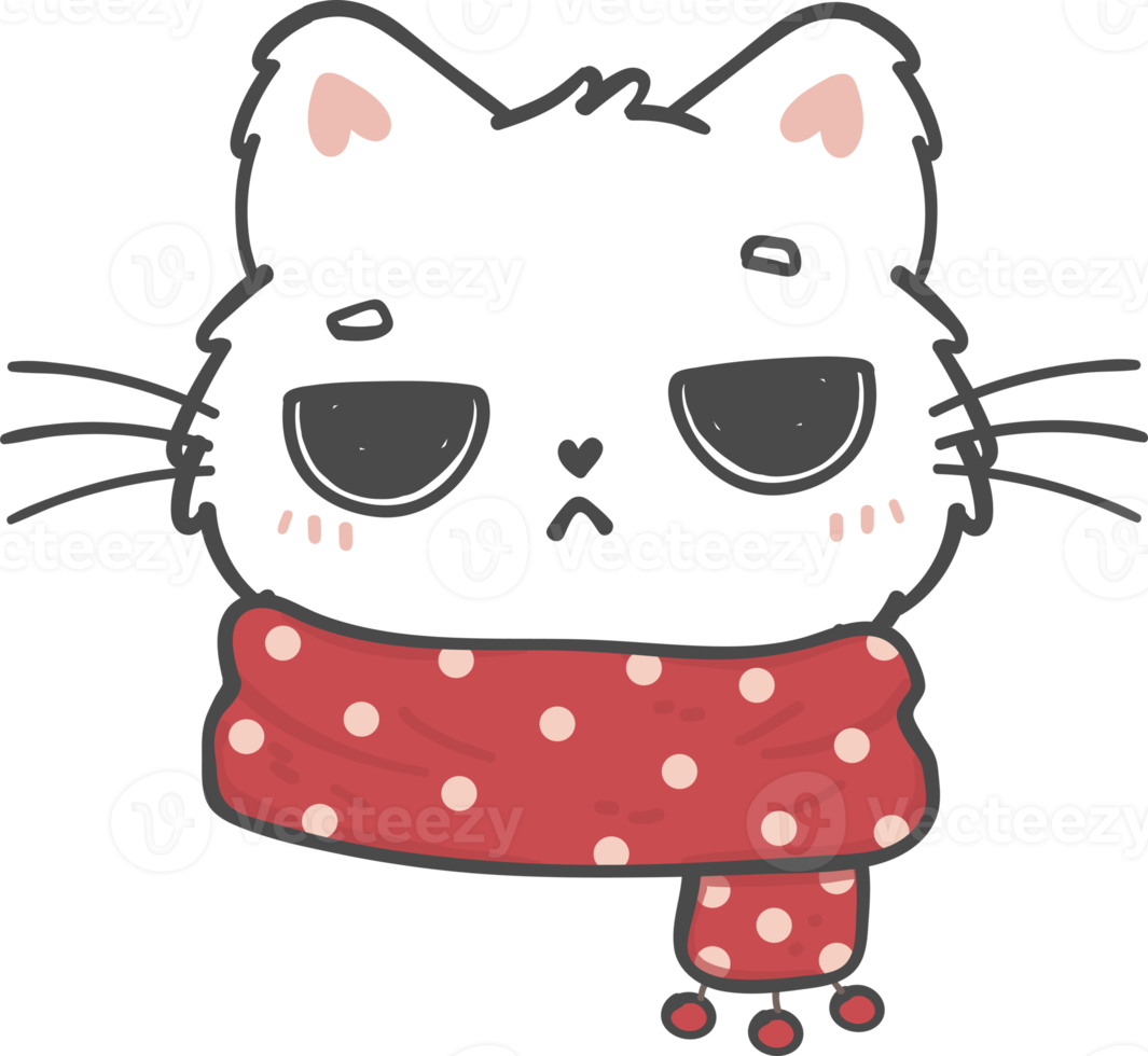 cute funny Christmas kitten cat wear winter knitted scarf cartoon doodle animal hand drawing png