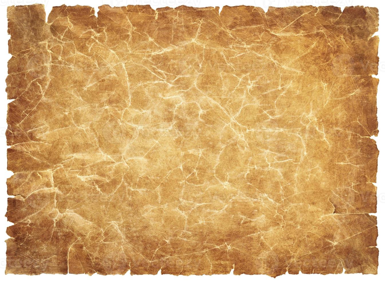 old parchment paper sheet vintage aged or texture isolated on white background photo