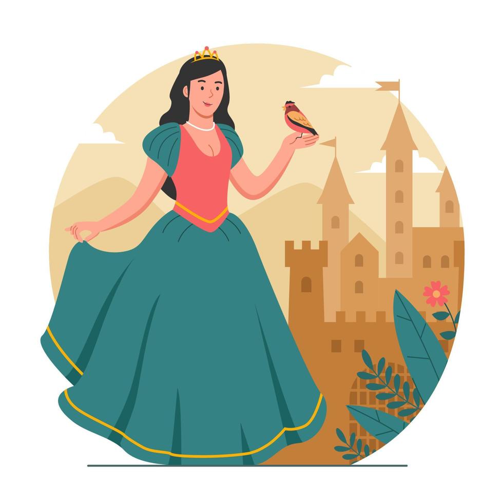 Beautiful Princess with Bird vector