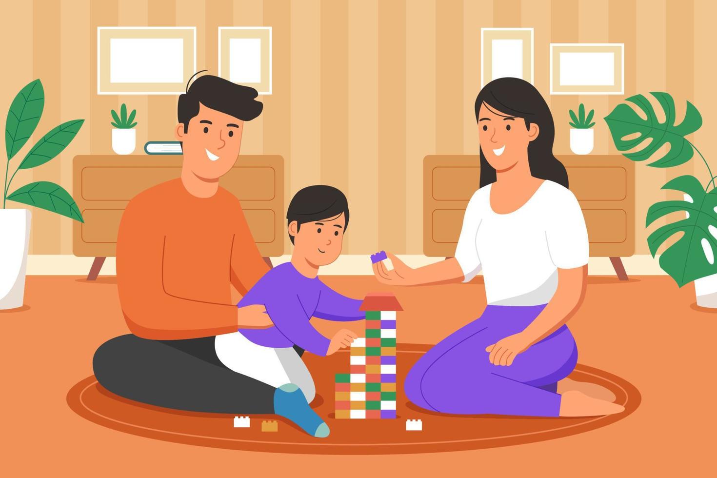 Happy Family Playing Together at Home vector