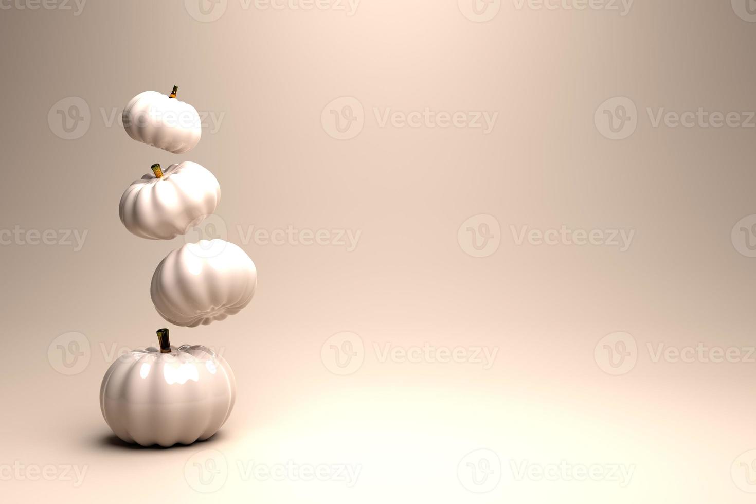 Ilustración 3d: calabazas de cerámica blanca y dorada realistas. fondo de halloween de acción de gracias con la fila de calabaza. imagen de representación 3D. foto