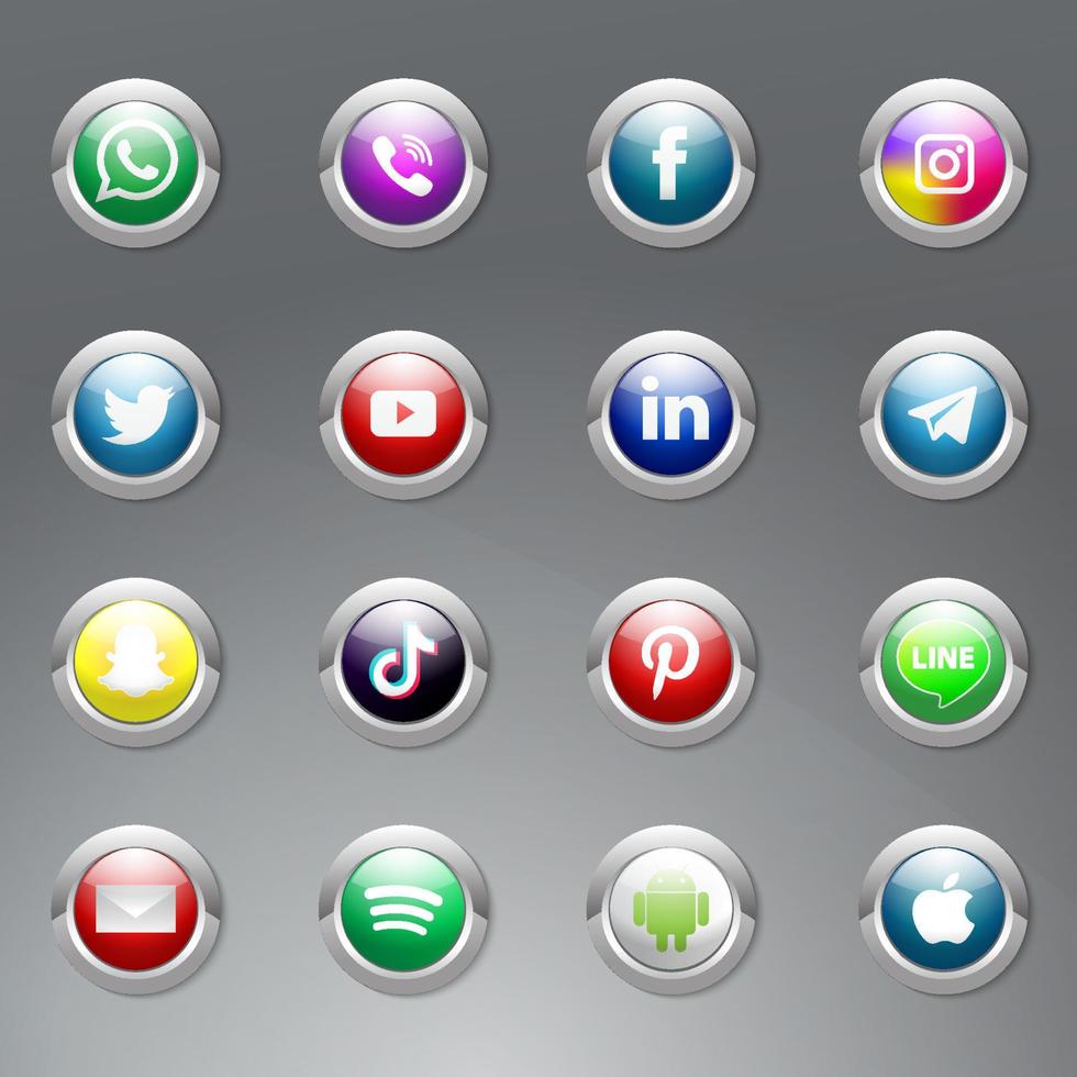 Social Media Icons Round 3d Button vector