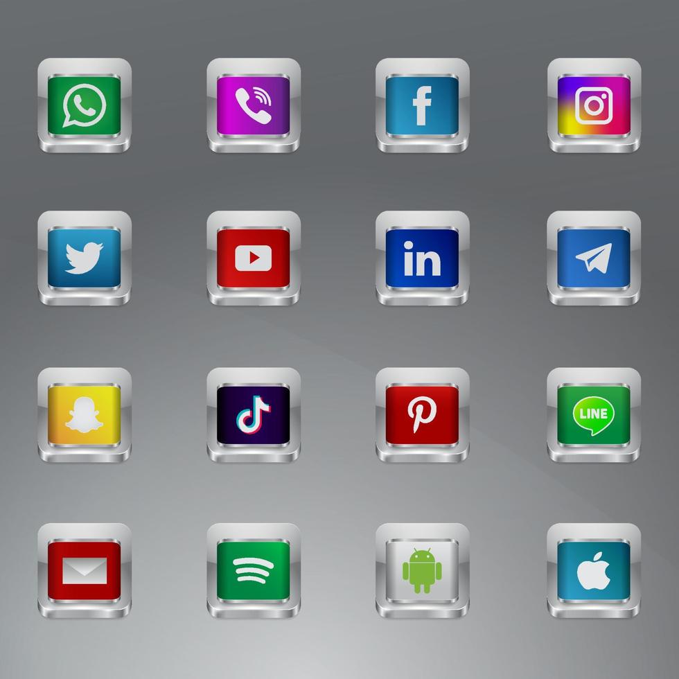 iconos de redes sociales botón cuadrado 3d vector