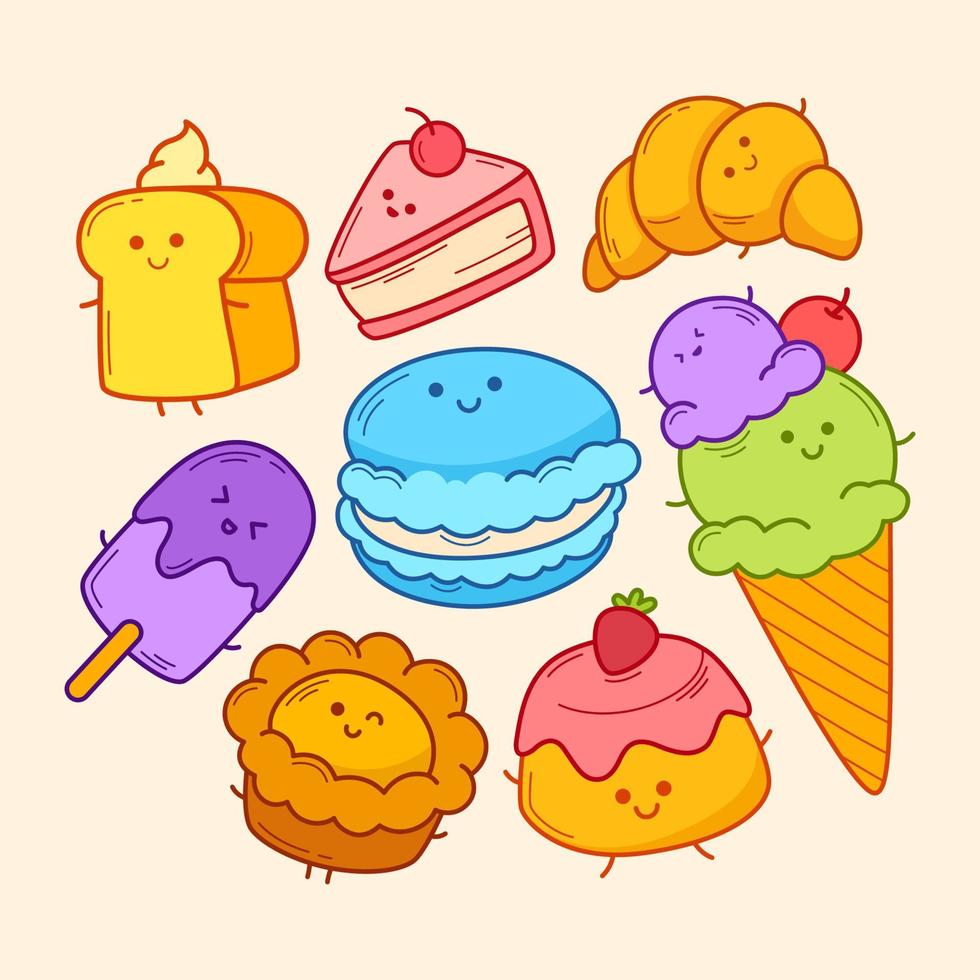 Cute Dessert Hand Drawn Stickers vector