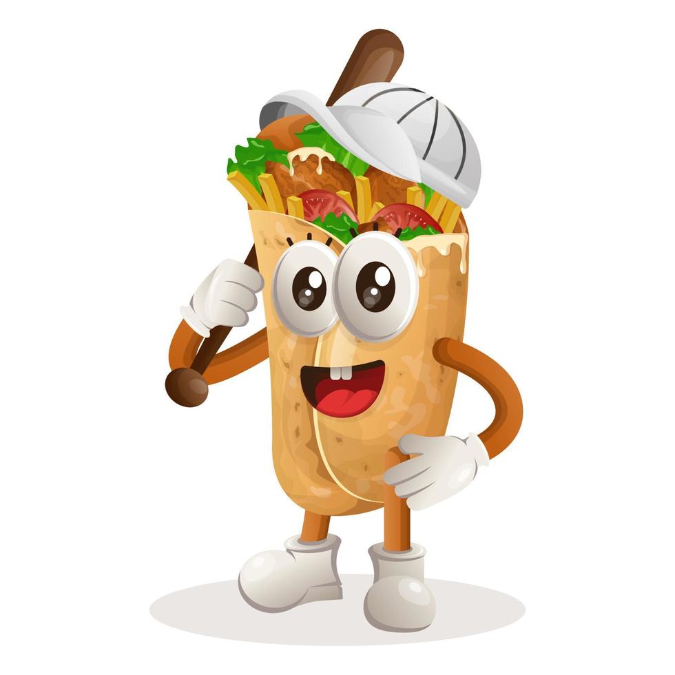 Cute burrito mascot playing baseball vector