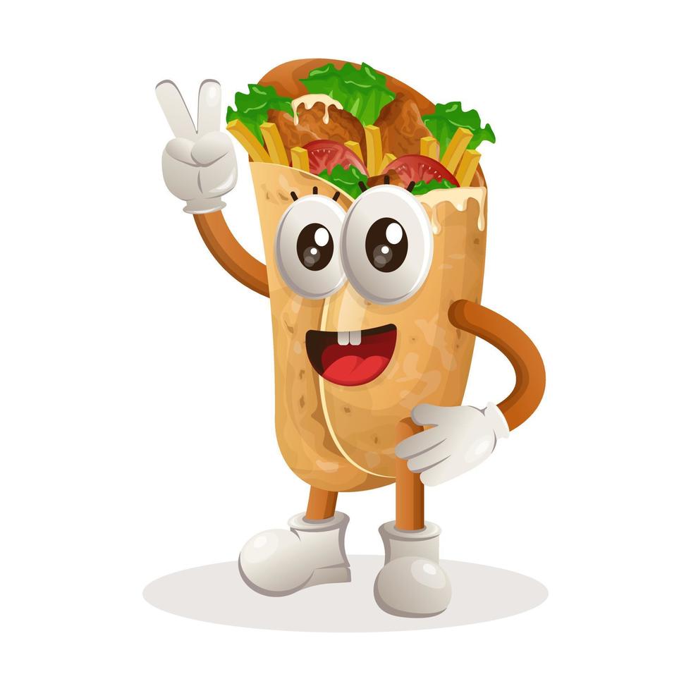 Cute burrito mascot with peace hand vector