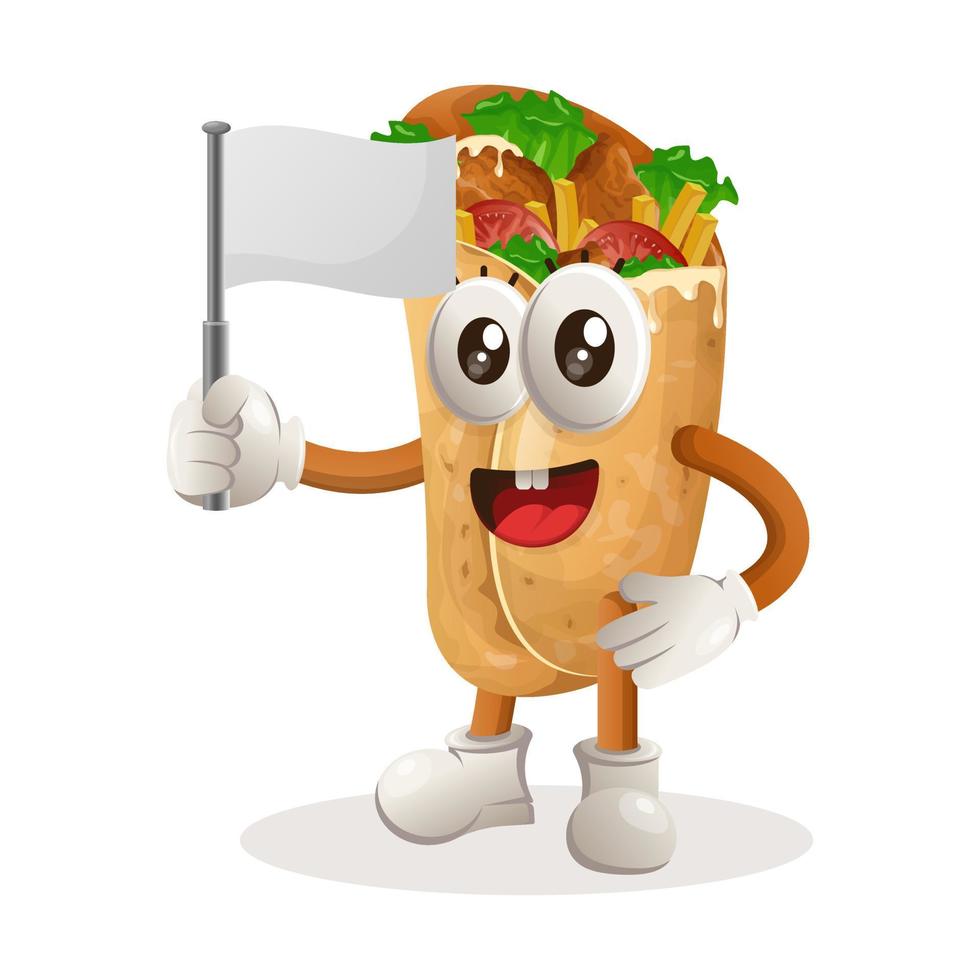 Cute burrito mascot waving white empty flag vector