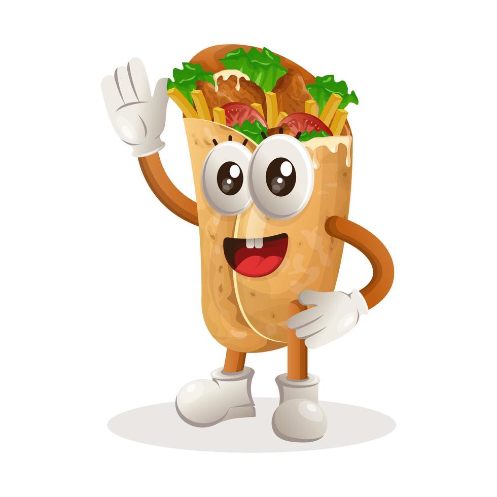 Cute burrito mascot waving hand vector