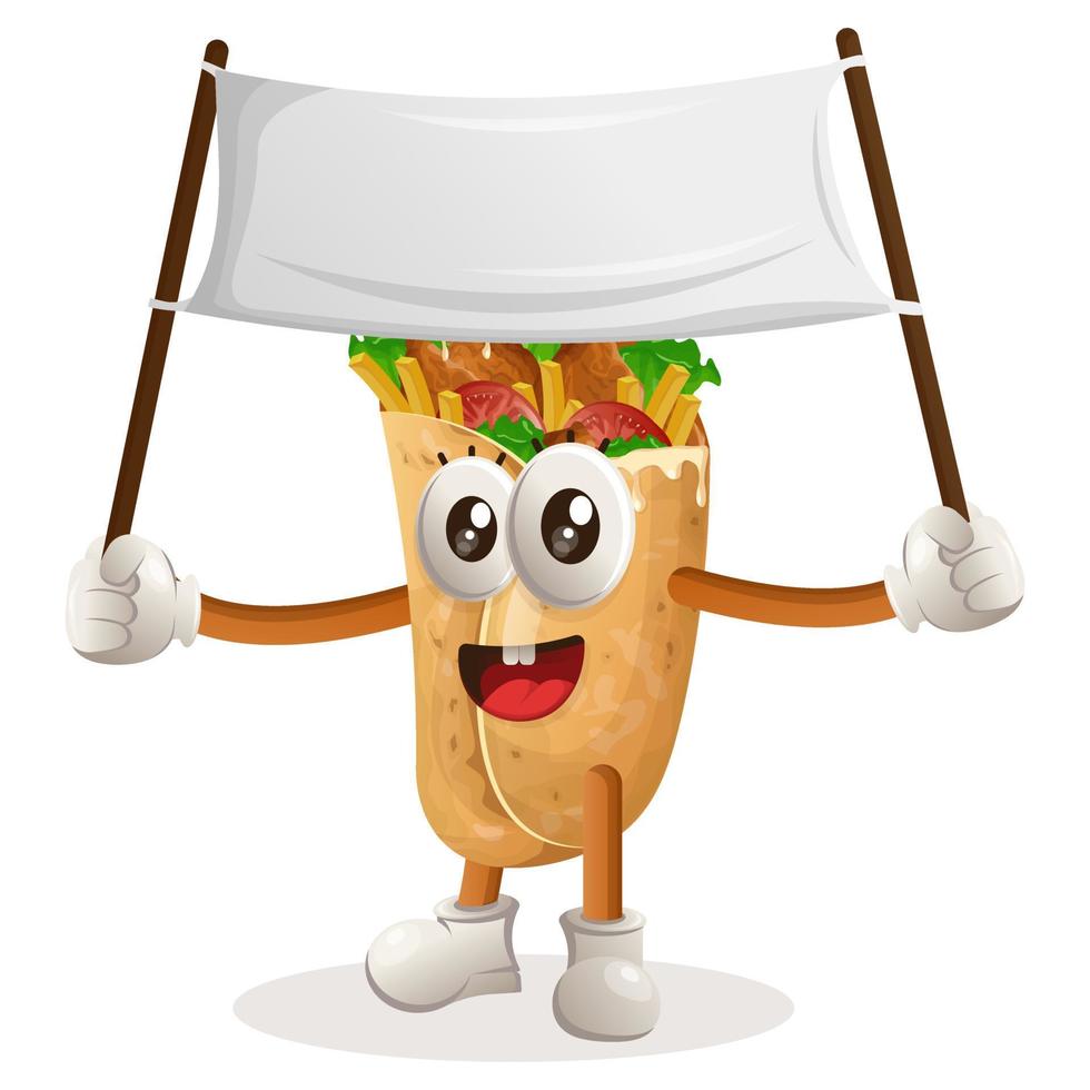 Cute burrito mascot holding blank banner vector