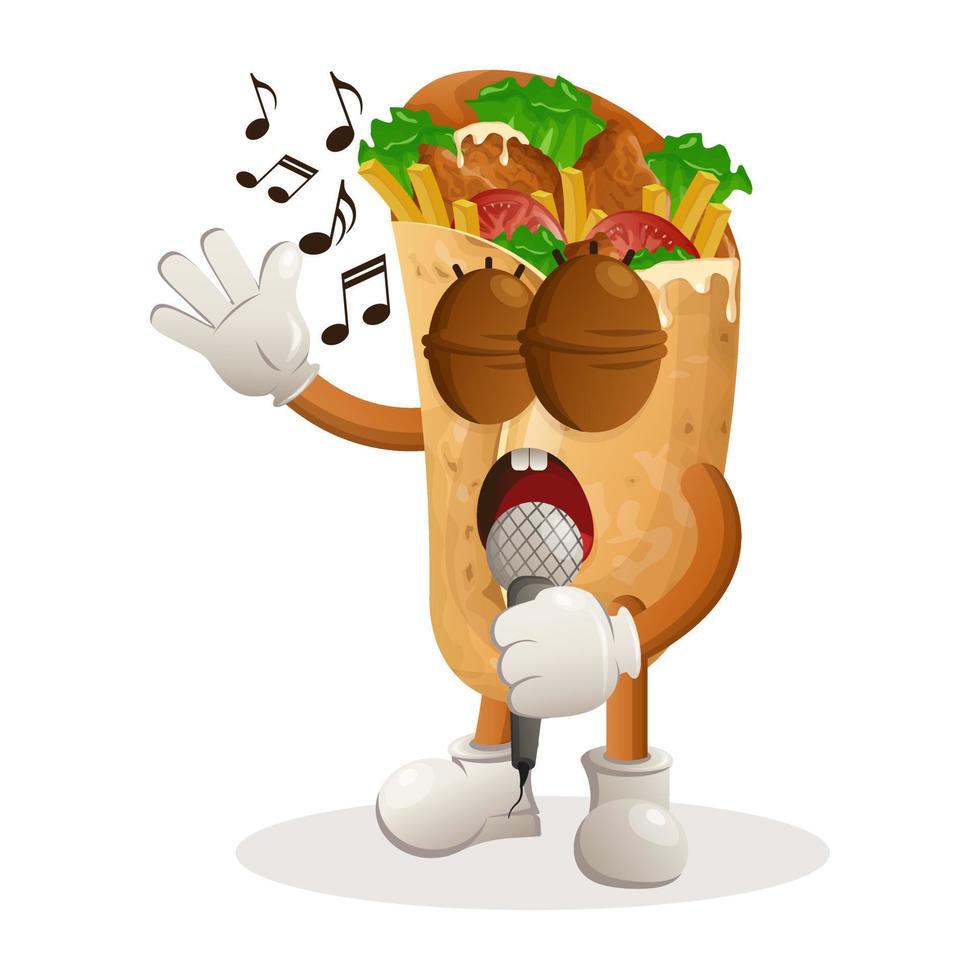 Cute burrito mascot singing, sing a song vector