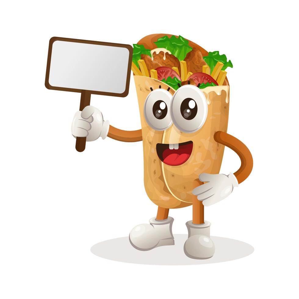 Cute burrito mascot holding billboards for sale vector