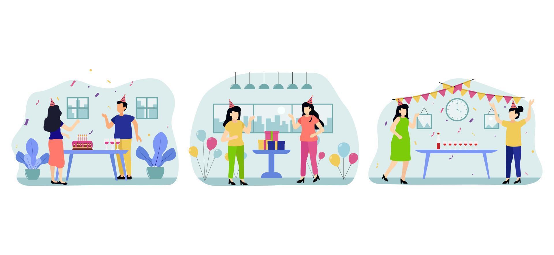 Birthday Party Scene Flat Bundle Design vector