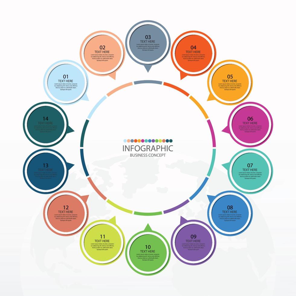 Plantilla de infografía de círculo básico con 14 pasos, proceso u opciones, diagrama de proceso, utilizado para diagrama de proceso, presentaciones, diseño de flujo de trabajo, diagrama de flujo, infografía. ilustración vectorial eps10. vector