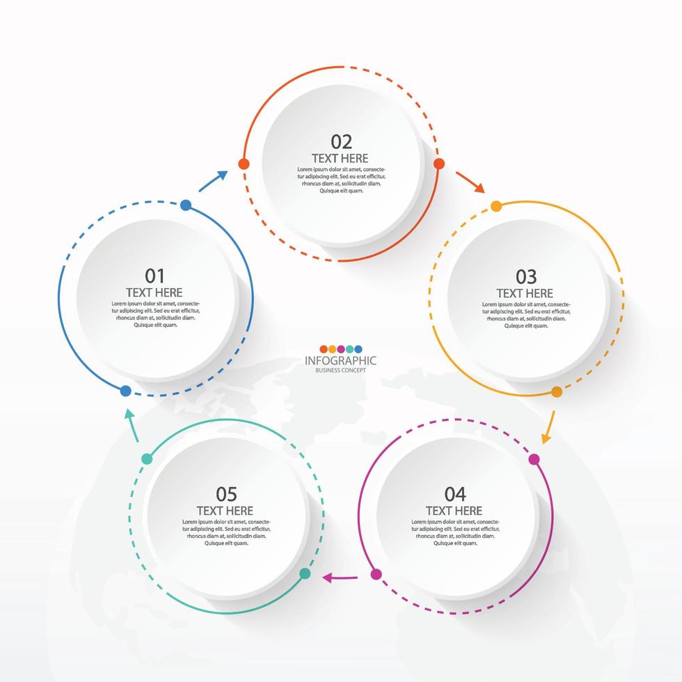 Basic circle infographic template with 5 steps, process or options, process chart, Used for process diagram, presentations, workflow layout, flow chart, infograph. Vector eps10 illustration.