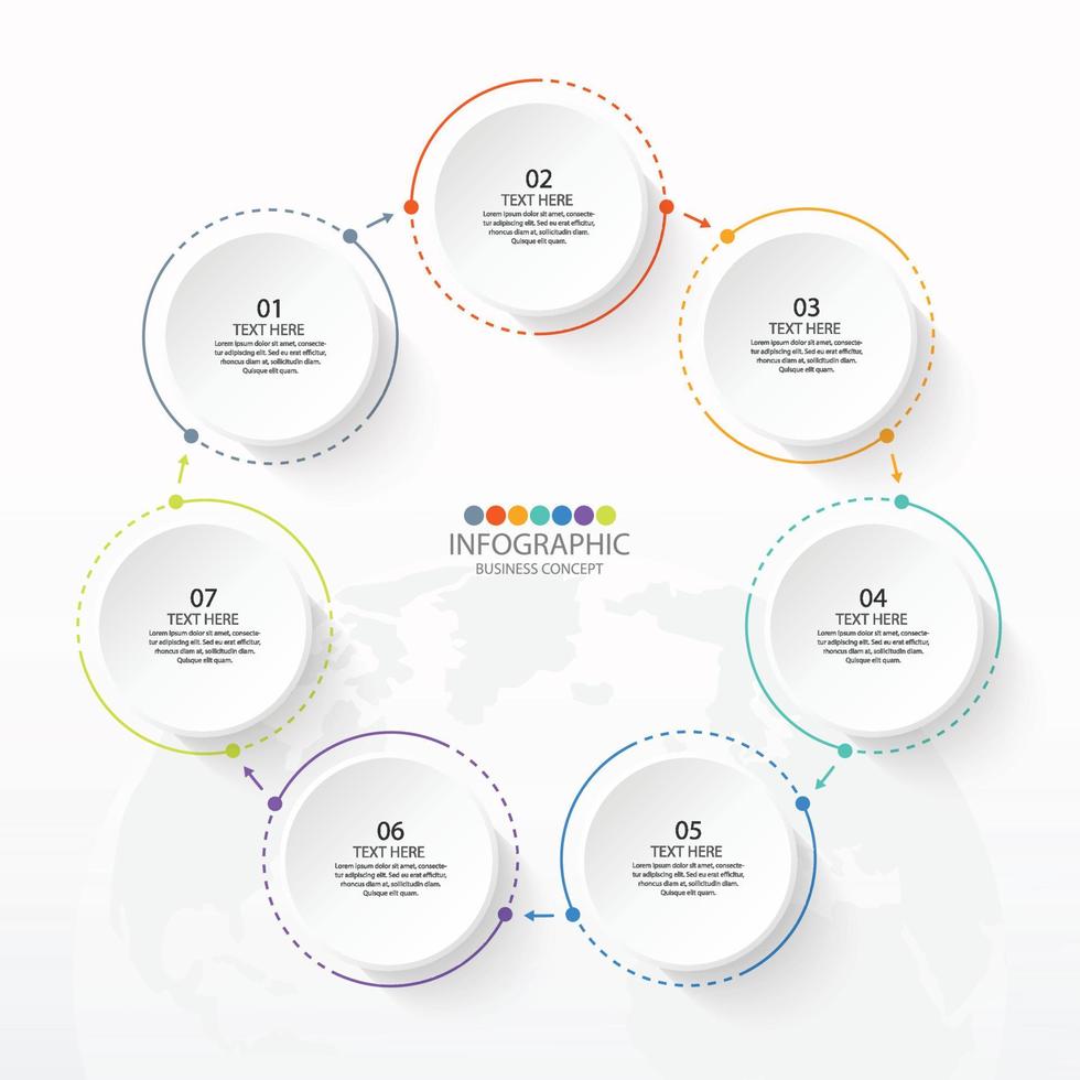 Basic circle infographic template with 7 steps, process or options, process chart, Used for process diagram, presentations, workflow layout, flow chart, infograph. Vector eps10 illustration.