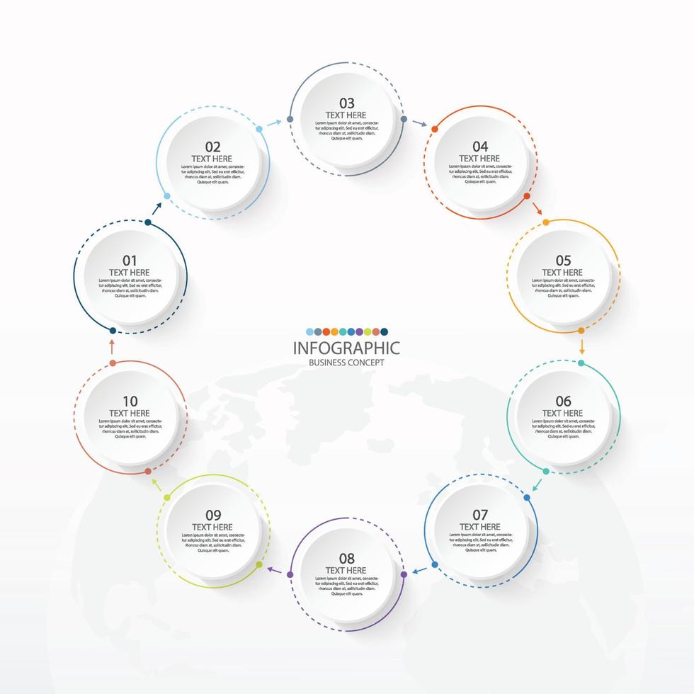 Plantilla de infografía de círculo básico con 10 pasos, proceso u opciones, diagrama de proceso, utilizado para diagrama de proceso, presentaciones, diseño de flujo de trabajo, diagrama de flujo, infografía. ilustración vectorial eps10. vector