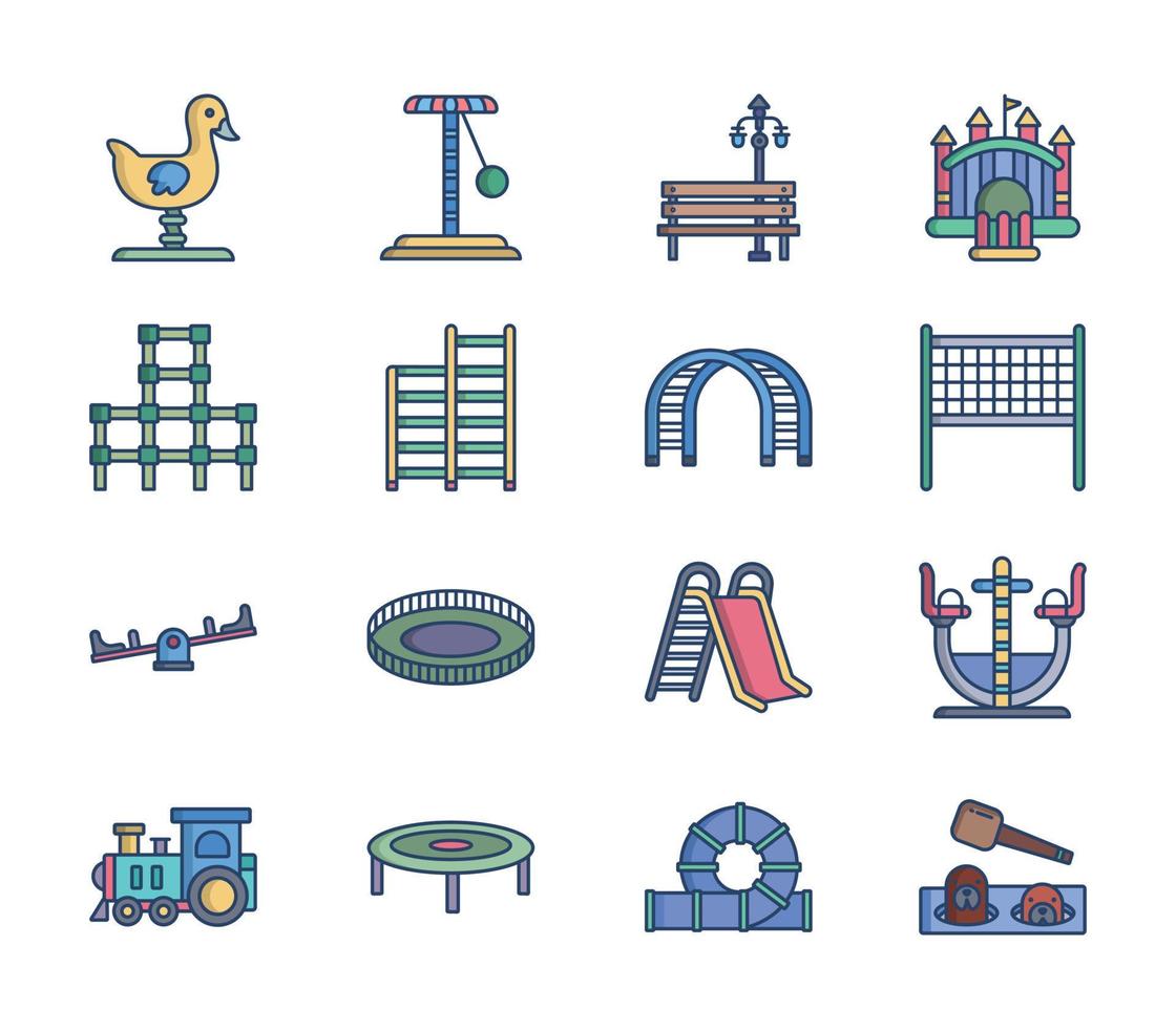 Playground and Amusement Park icon set vector