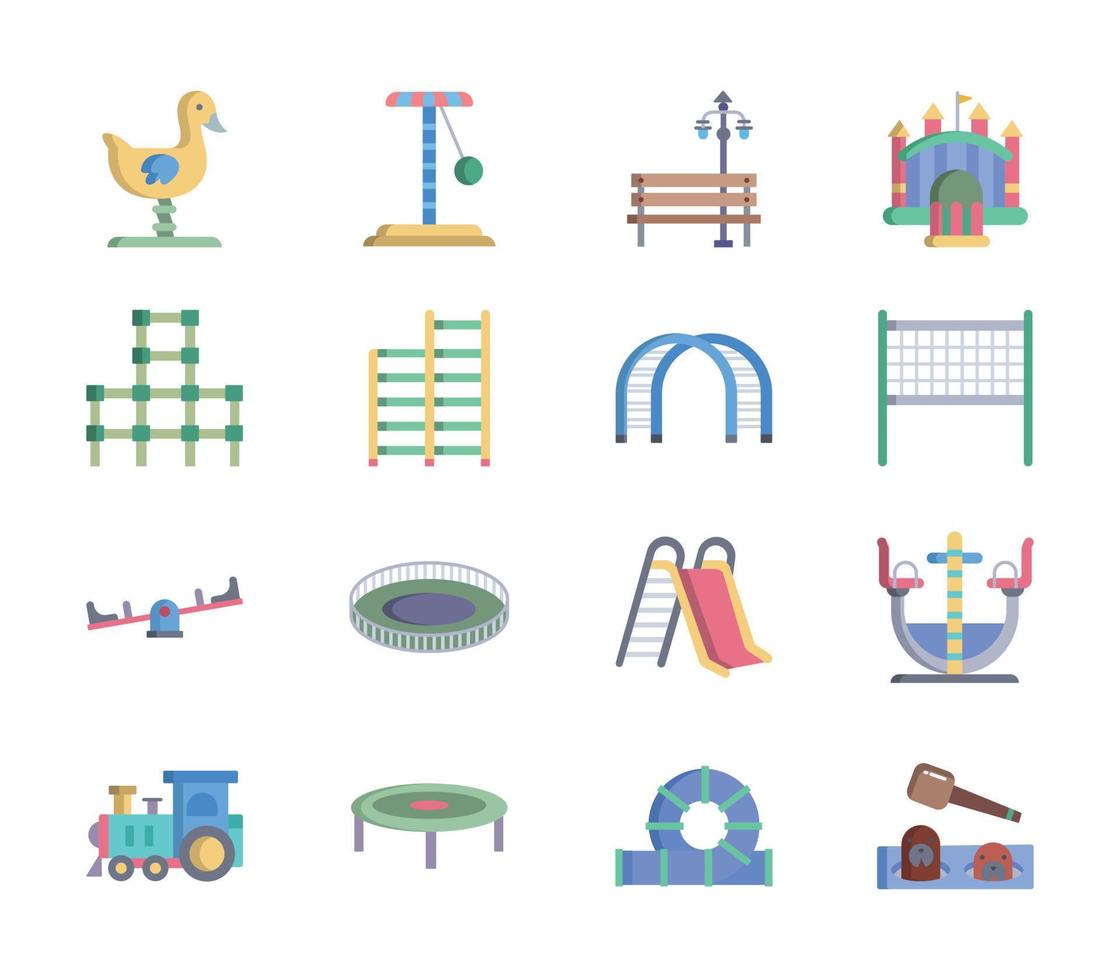 conjunto de iconos de parque infantil y parque de atracciones vector